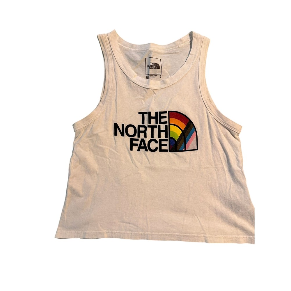 The North Face Pride Tank Top Womens Small White Rainbow Logo Cropped Cotton